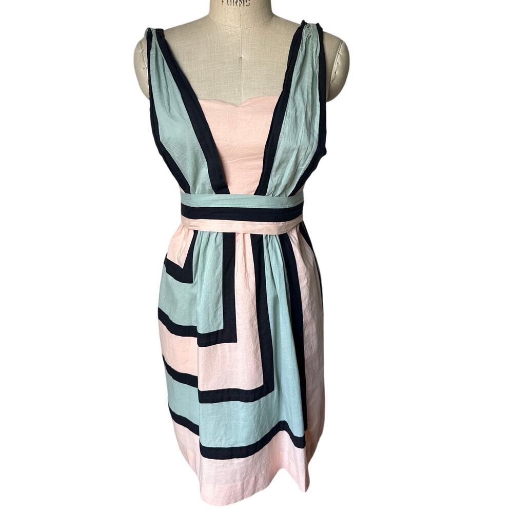 Betsey Johnson Apron Dress in Pink Black Mint Green Colorblock Size 4 y2ke